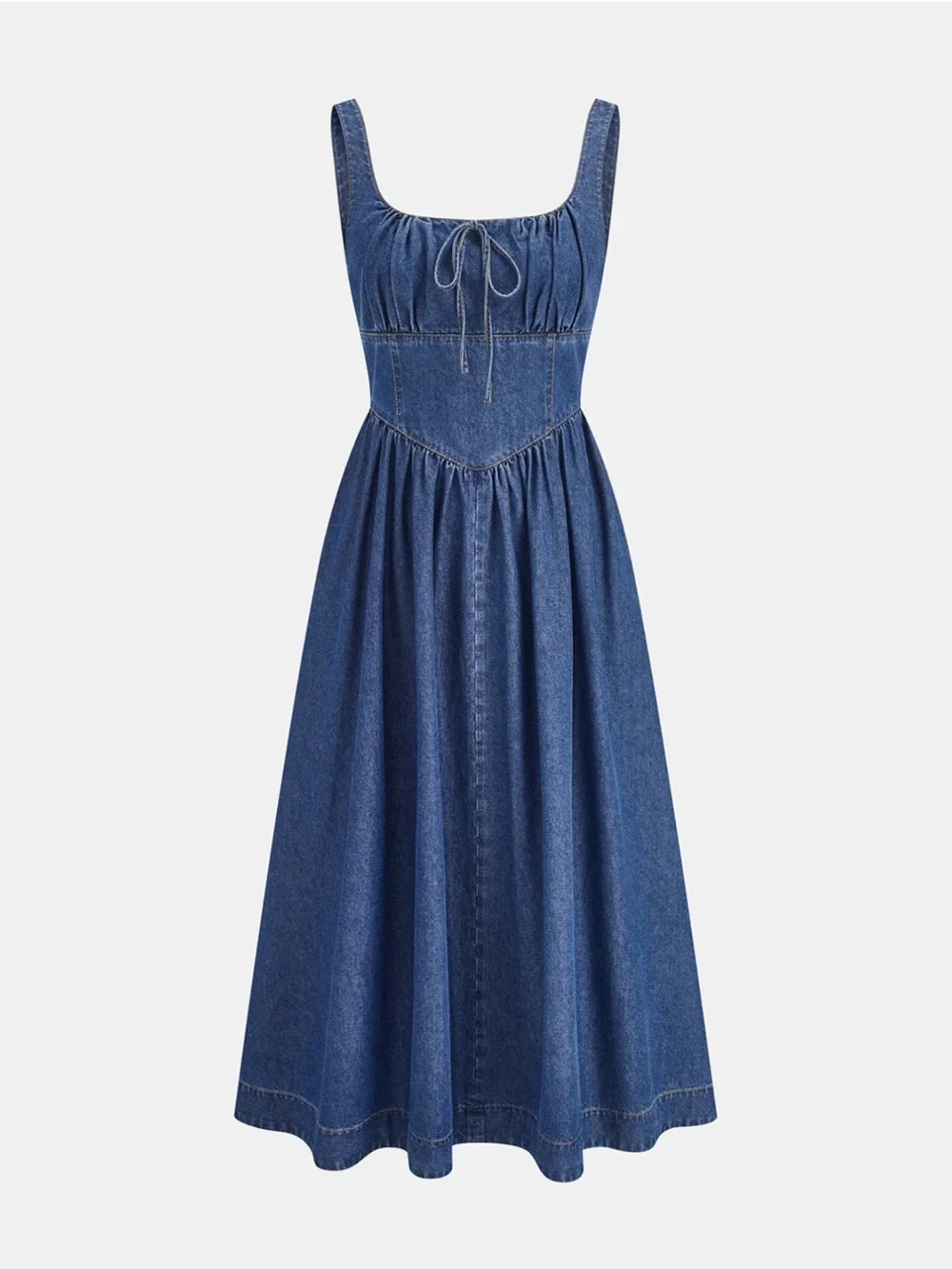 Commense Blue Denim Tie-Front Midi Dress XS | Coastal City Dress - Picture 4 of 7